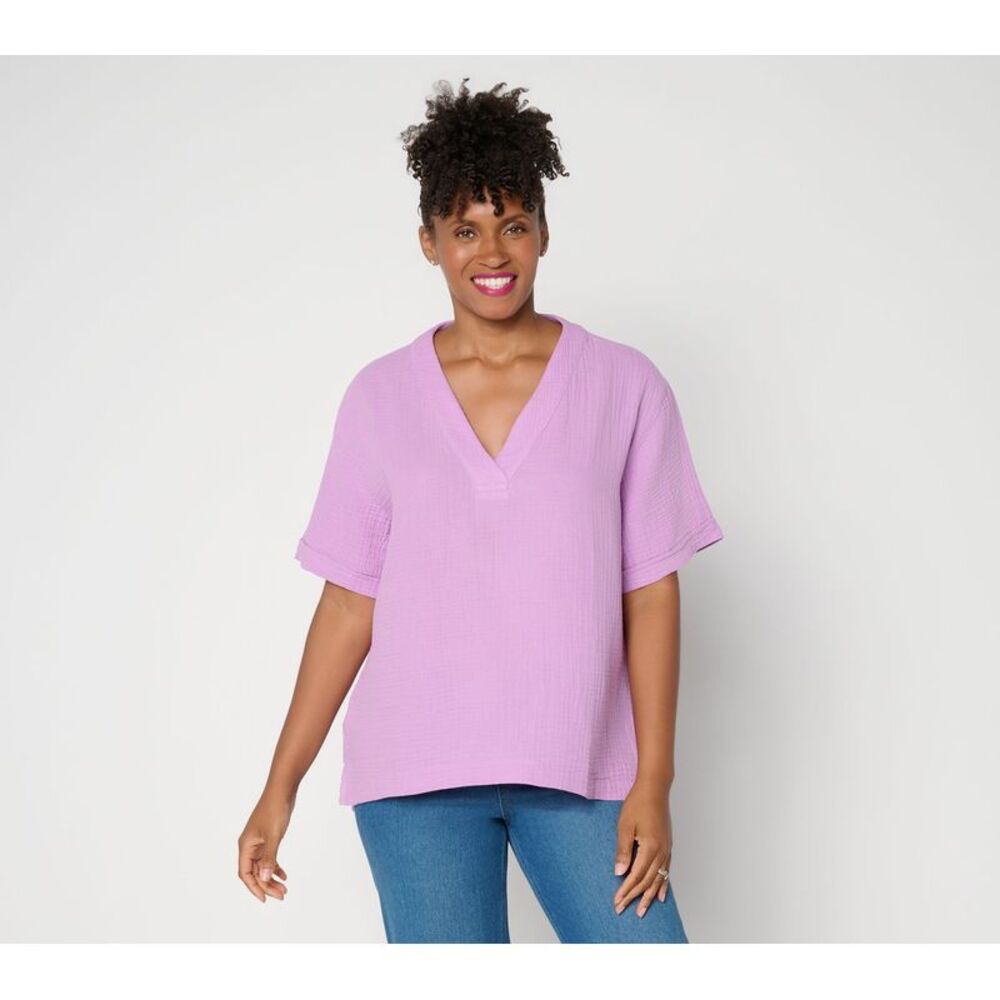 Susan Graver Women's Top Sz XL Cotton Gauze Pullover Majesty